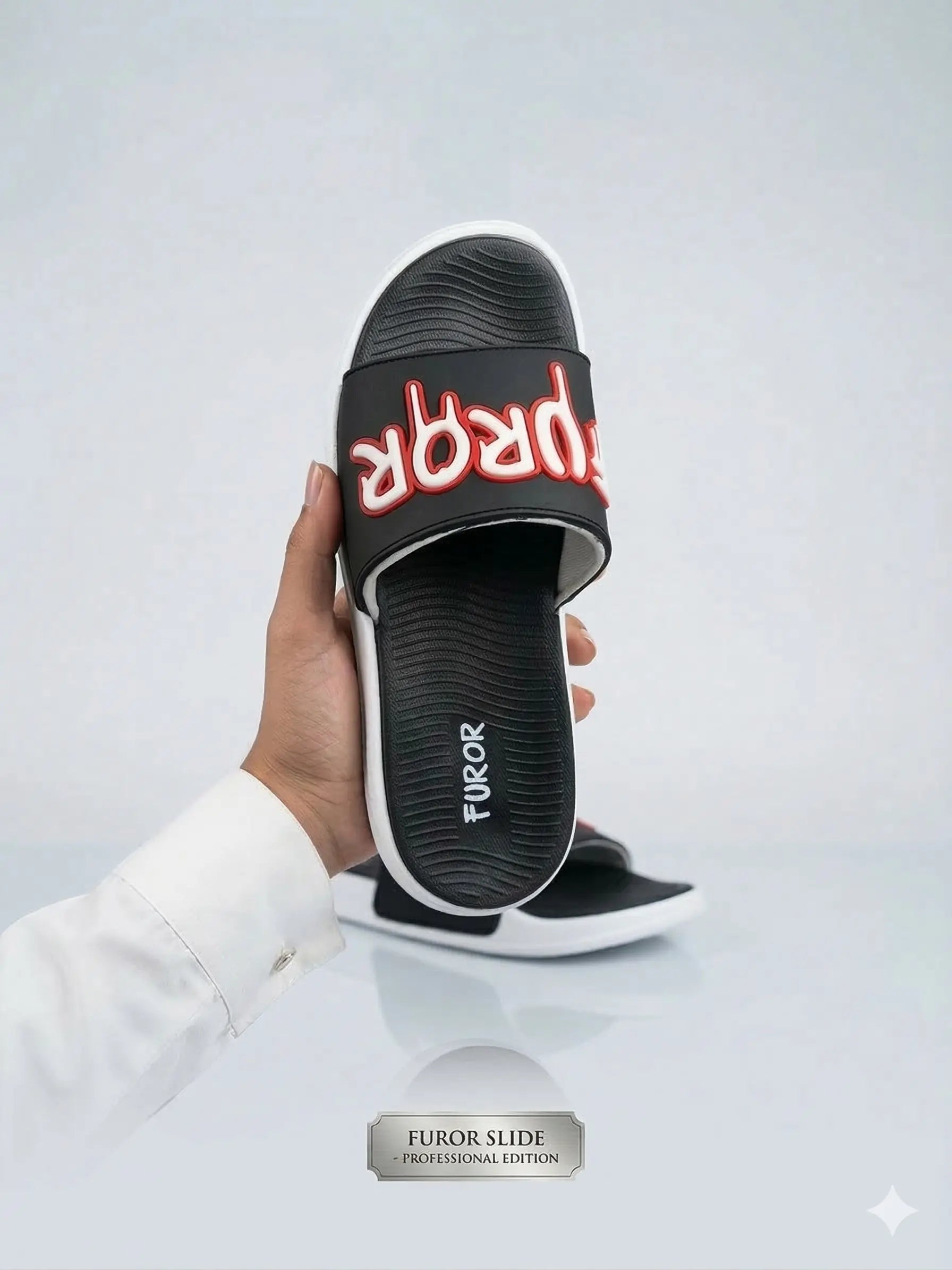 FUROR Elite Series Men’s Casual Slides | Urban Black & Red Drip Logo Sandals | High-Traction Streetwear