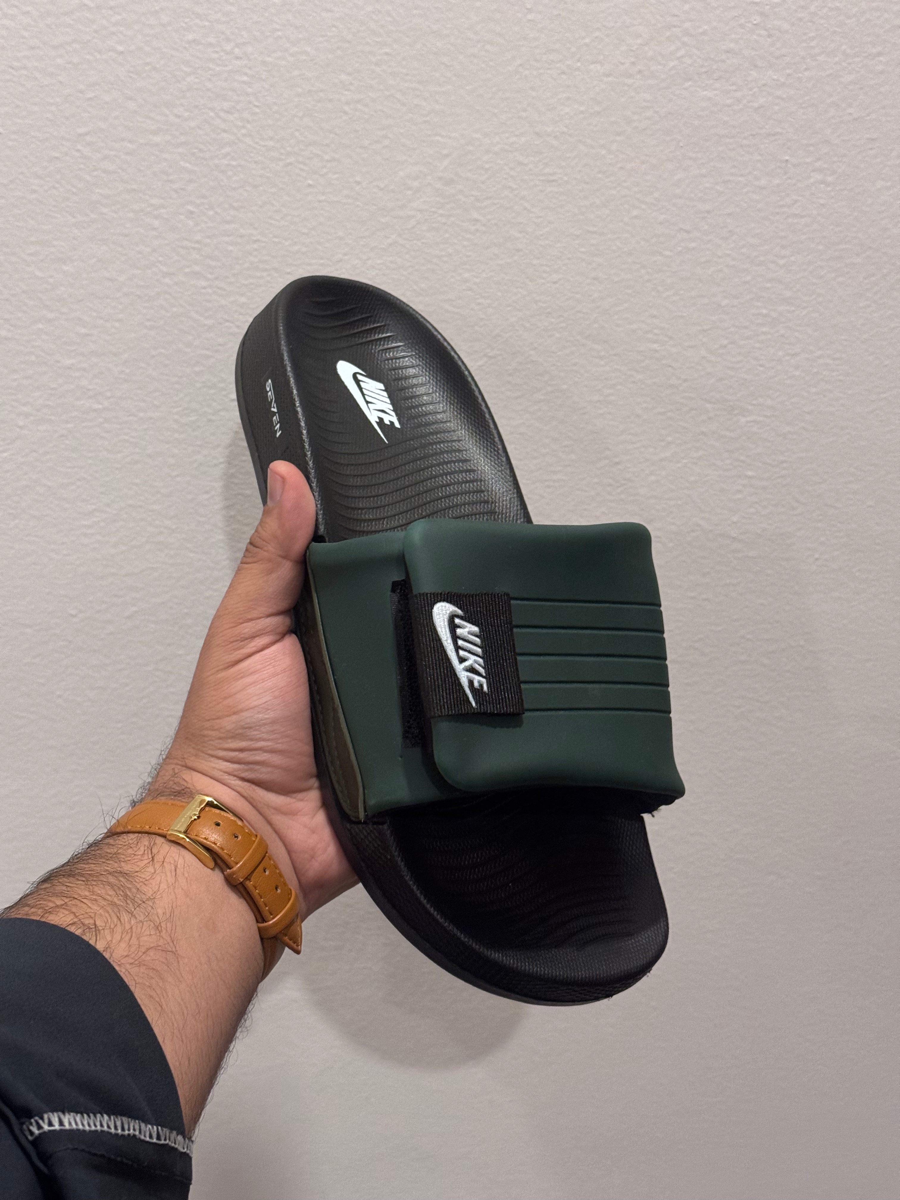 Nikee premium Adjustable Slides – Green (8mm foam) with recovery sole